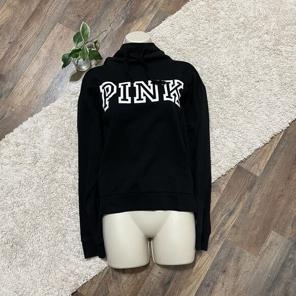 Victoria's Secret PINK Small Black Cowl Neck Drawstring Casual Cozy Sweatshirt - Picture 1 of 6